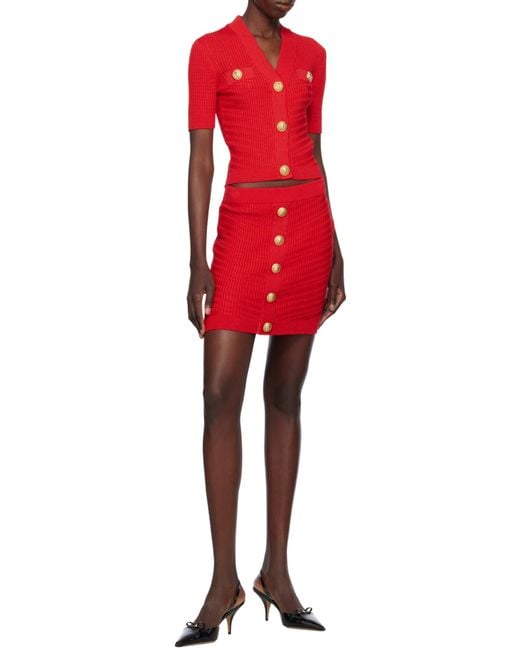 Balmain Red Buttoned Knit Miniskirt