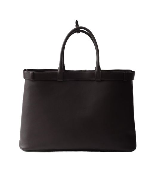 Prada Black Buckle Leather Bag With Belt for men