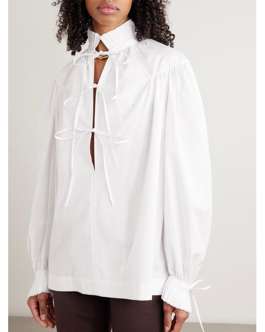 Dries Van Noten White Tie-Up Ruffled Shirt