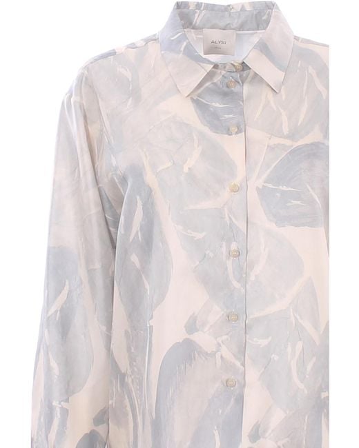 Alysi White Brushed Print Regular Top