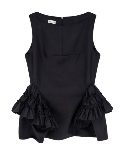 Dries Van Noten Black Casey Ruffled Peplum Top