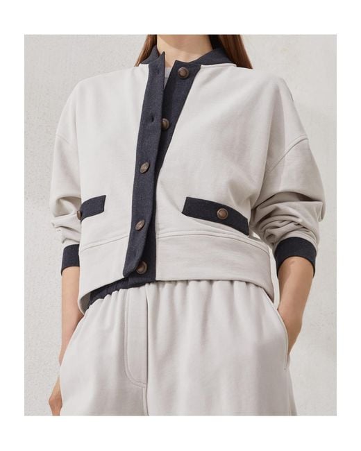 Brunello Cucinelli White Button-Fastening Panelled Sweatshirt