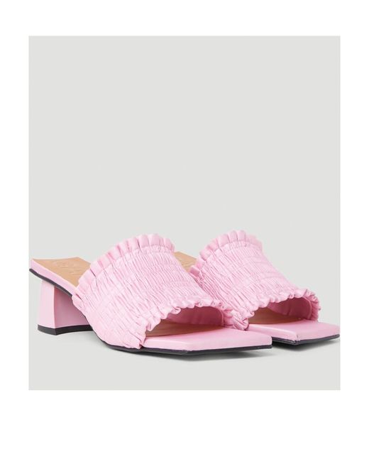 Ganni Pink Smock Kitten Heel Mules