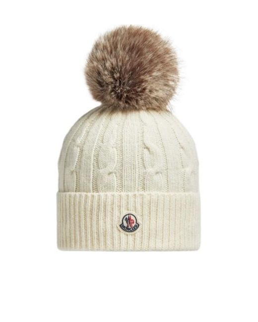 Moncler Natural Logo Patch Pompom Detailed Beanie