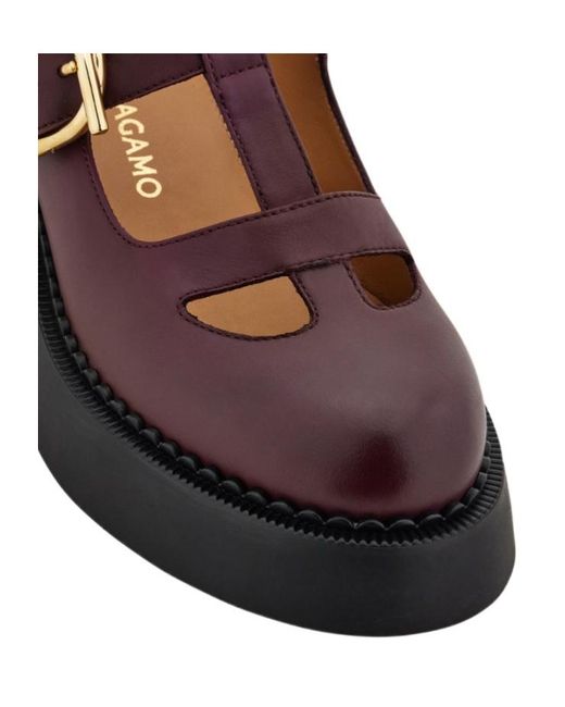 Ferragamo Brown Ferragamo T-Strap Mary Jane Loafers