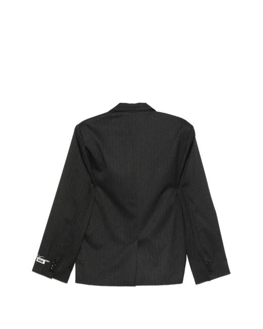 AVAVAV Black Pinstripe-Pattern Gathered-Detail Blazer