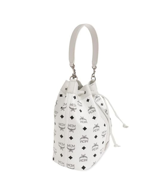 MCM White Drawstring Shoulder Bag