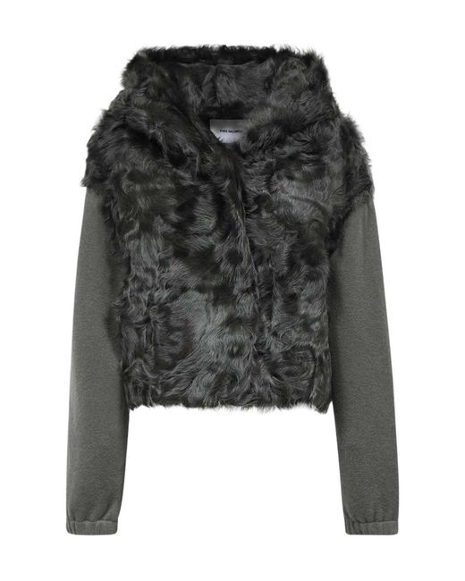 Yves Salomon Black Curly Fur Hooded Jacket