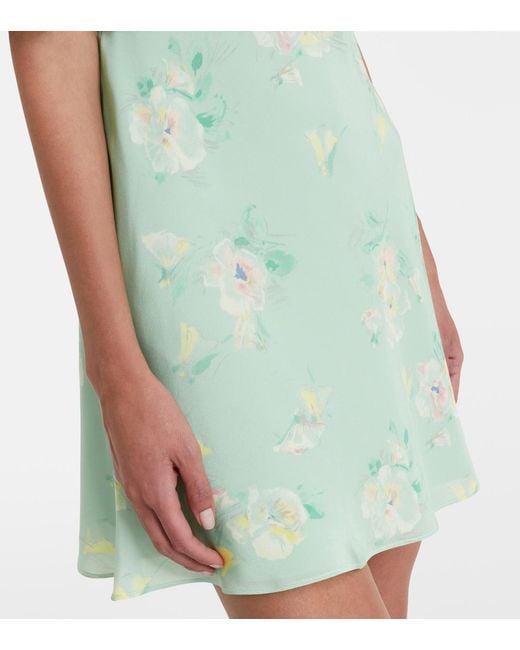 Alessandra Rich Green Lace-Trimmed Floral Silk Minidress