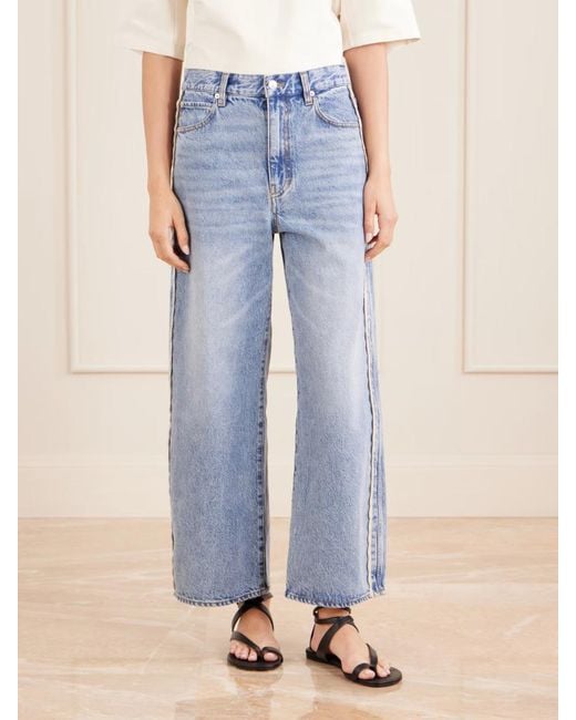 FRAME Blue Crochet Bow Crop High-Rise Wide-Leg Jeans