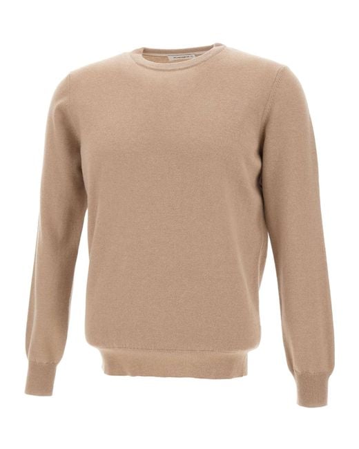 Kangra Cashmere Natural Kangra Ribbed Crew Neck Knitted Sweater for men