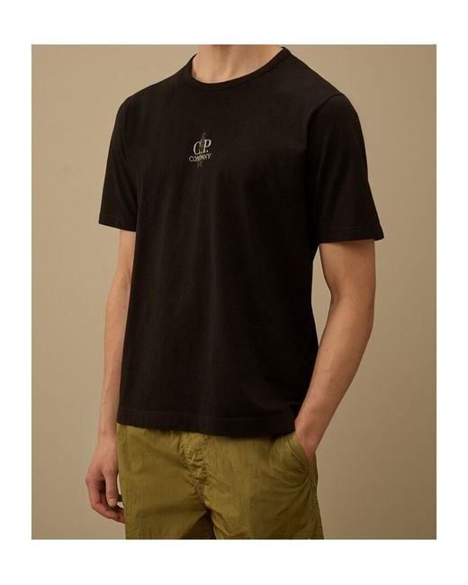 C P Company Black Logo Printed Crewneck T-Shirt for men