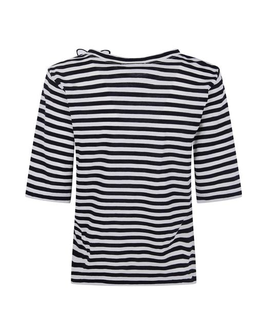 Seventy Blue Floral-Detail Striped T-Shirt