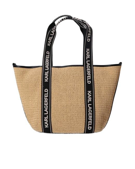 Karl Lagerfeld White Logo-Patch Raffia Beach Bag