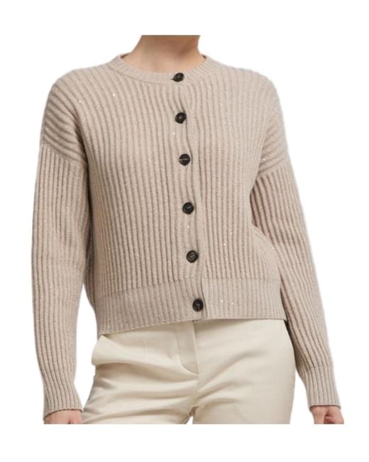 Brunello Cucinelli Natural Long-Sleeve Knit Top