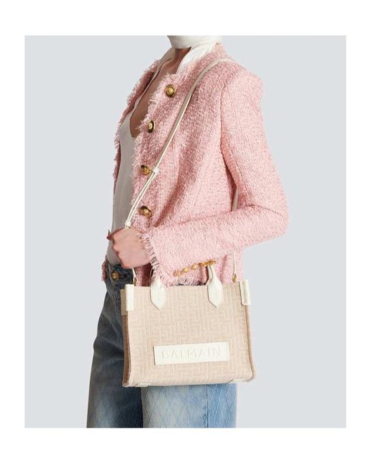 Balmain Natural B-Army Small Monogrammed Canvas And Leather Tote Bag