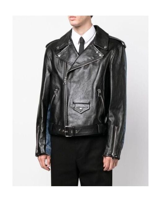 McQueen Black Panelled Biker Jacket for men