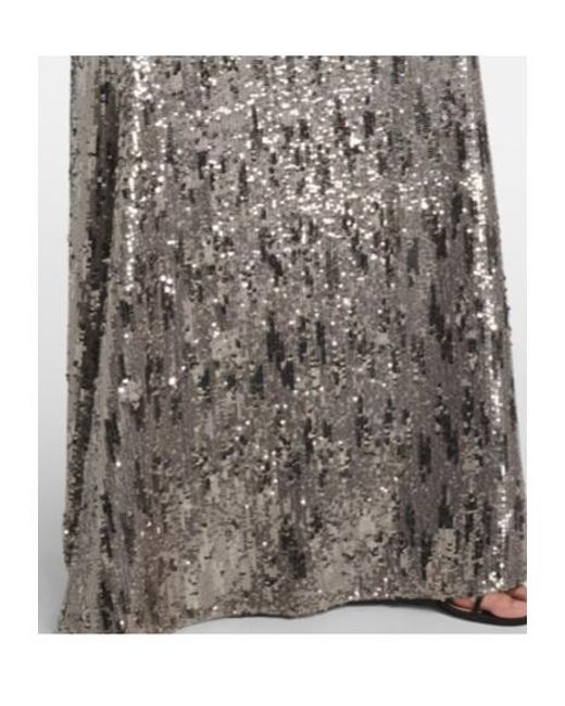 Elie Saab Gray Floral-Appliqué Sequined Silk-Blend Gown