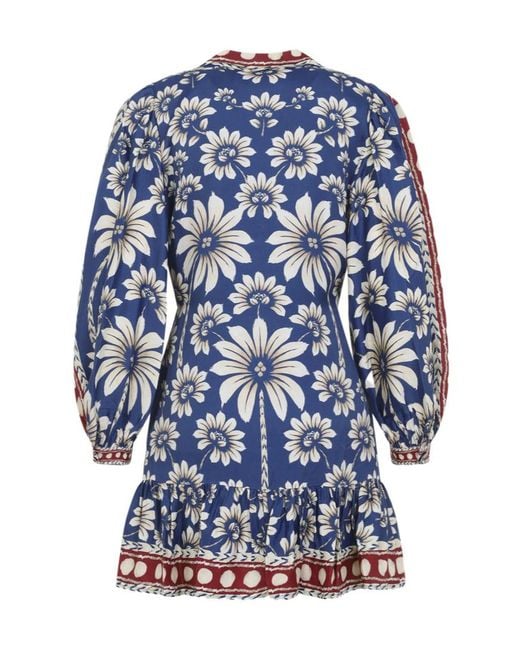 Farm Rio Blue Floral Button-Front Mini Dress