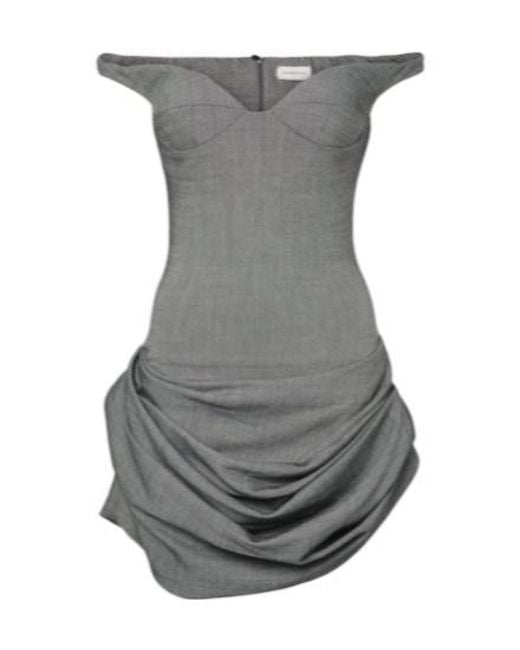 Magda Butrym Gray Off-Shoulder Herringbone Wool-Blend Minidress