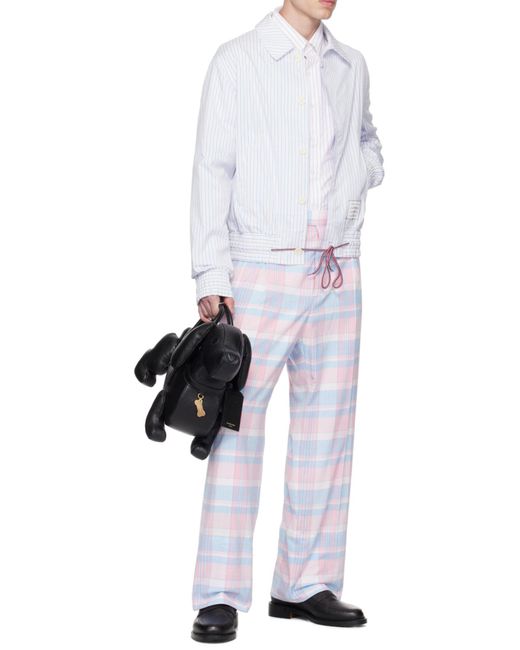 Thom Browne White Striped Drawstring Waistband Shirt Jacket for men