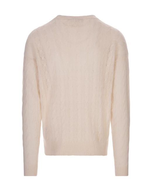 Etro White Logo Embroidered Cable-Knitted Crewneck Jumper for men
