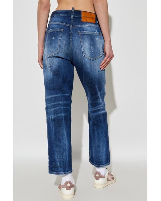 DSquared² Blue Logo Patch Distressed Jeans