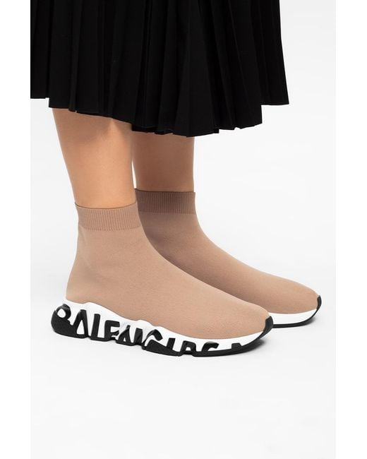 Balenciaga White Speed Graffiti Sole Sneakers