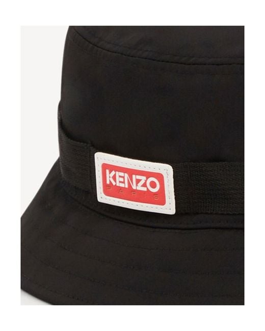 KENZO Black Jungle Logo Patch Bucket Hat for men