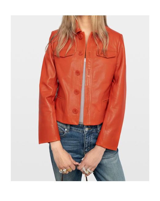 Zadig & Voltaire Orange Long-Sleeve Leather Jacket