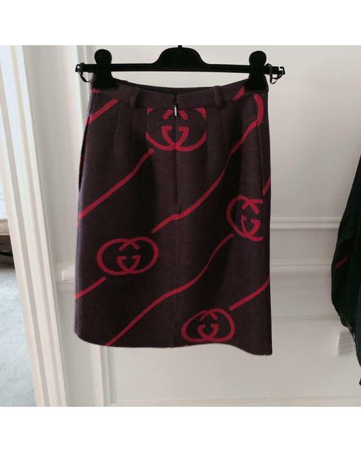 Gucci Purple Interlocking G Reversible Wool Skirt