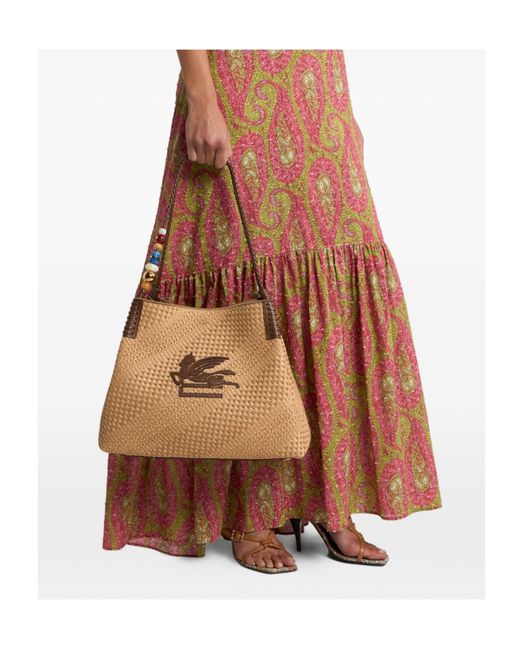 Etro Natural Large Libra Pegasus Bead Shoulder Bag