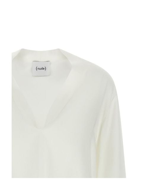 Nude White V-Neck Blouse
