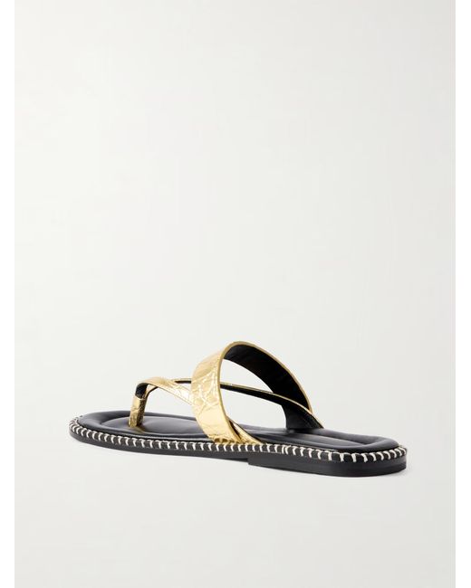 Dries Van Noten Metallic Triple-Strap Flip-Flops