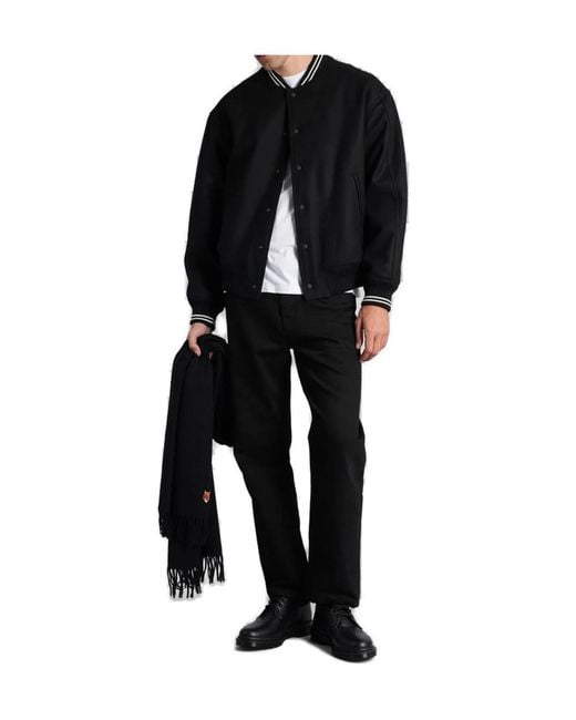 Maison Kitsuné Black Maison Kitsuné Button-Up Bomber Jacket for men