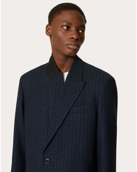 Valentino Blue Optical Motif Detailed Jacket for men