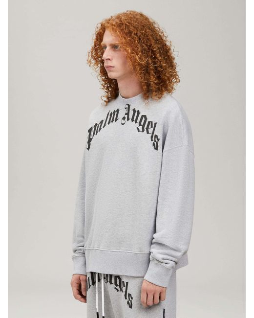 Palm Angels Gray Logo Printed Crewneck Sweatshirt for men