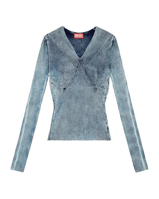 DIESEL Blue Ribbed V-Neck Top