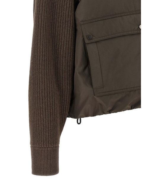 Brunello Cucinelli Brown Cropped Knit-Sleeve Down Jacket