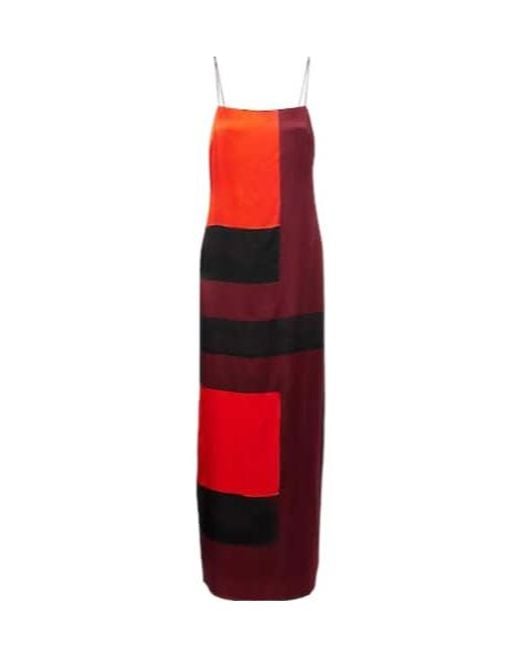 Staud Red Mae Printed Silk-Blend Maxi Dress