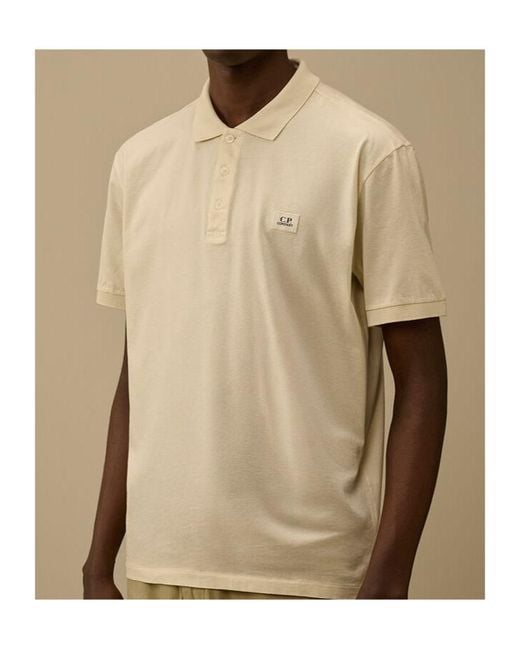 C P Company Natural Logo Patch Short Sleeve Polo Shirt for men