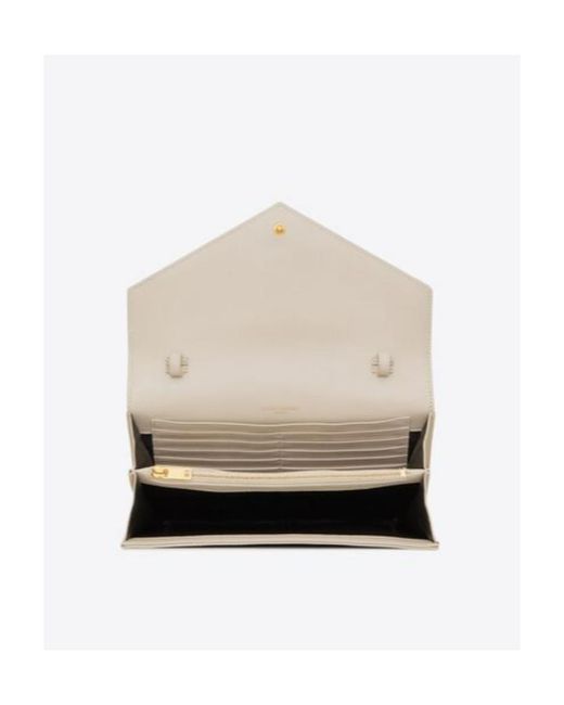 Saint Laurent White Cassandre Matelassé Chain Wallet