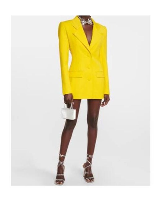 Area Yellow Embellished Wool Blazer Minidress