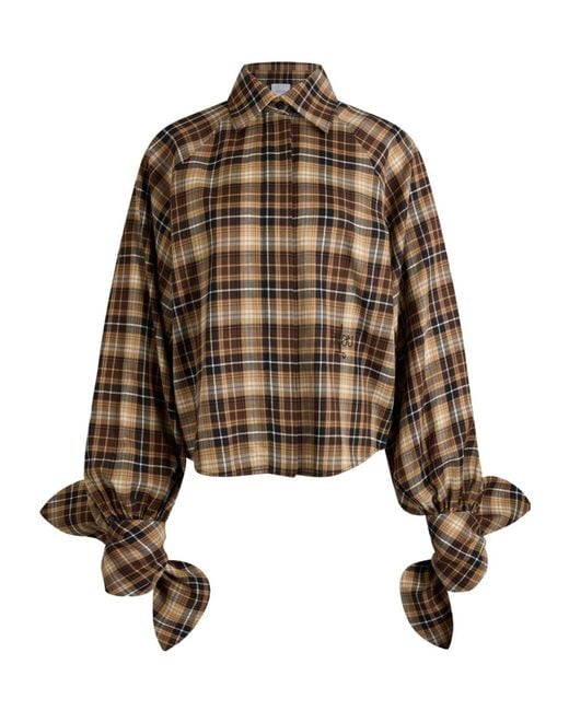 Patou Brown Bow-Sleeve Check Blouse