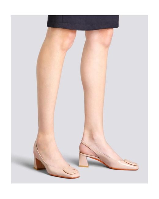 Santoni Pink Slingback Square Toe Strap Pumps