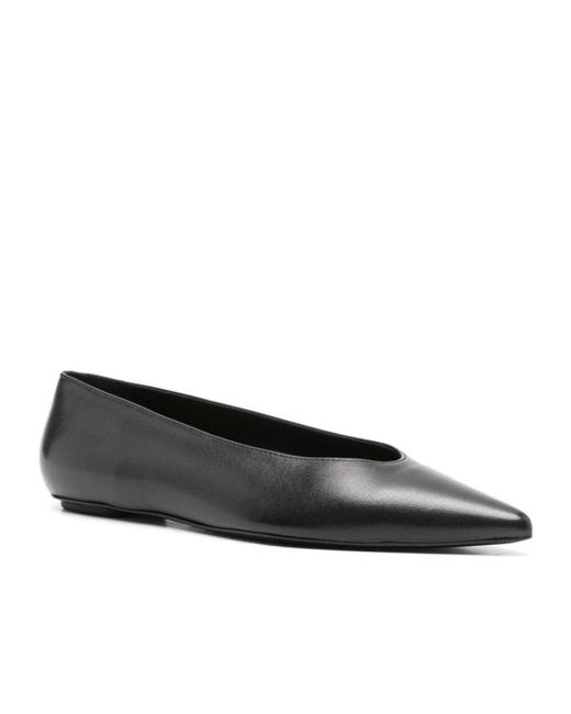 Stuart Weitzman Black Pointed-Toe Leather Ballerinas