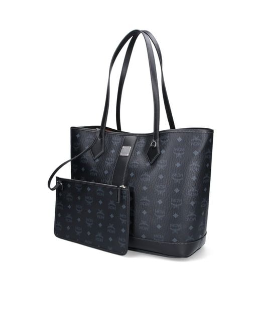 MCM Black Logo Plaque Monogram Tote Bag