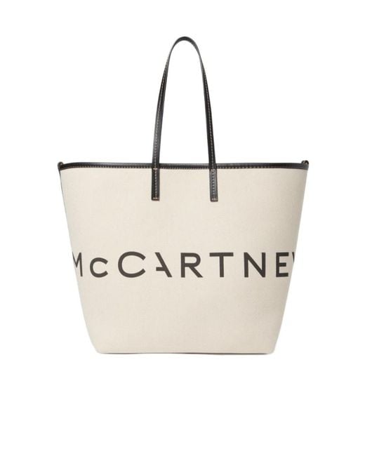 Stella McCartney Natural Logo Printed Tote Bag