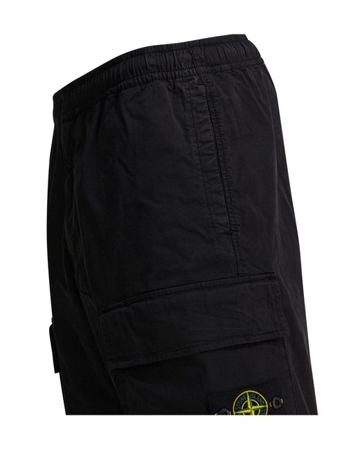 Stone Island Black Logo Patch Loose Cargo Pants for men