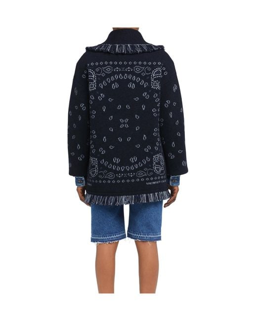 Alanui Blue Paisley-Jacquard Fringe Coat